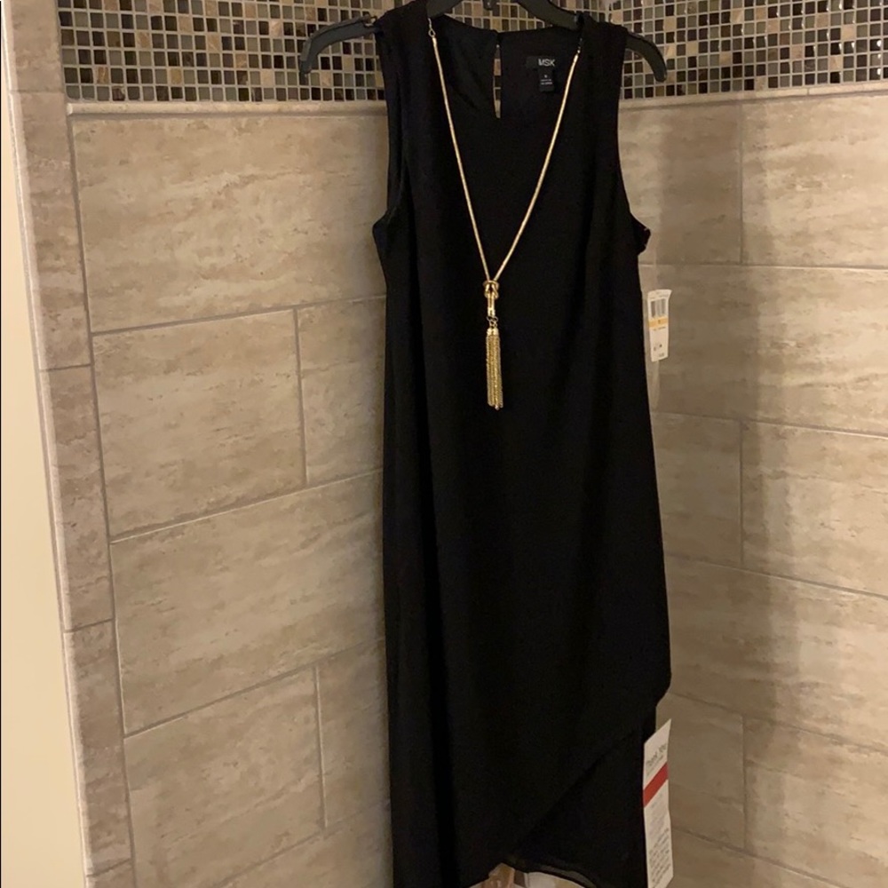 Black Split tank dress with gold chain